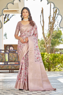 DHARMRAJ ENTERPRISE Digital Print Banarasi Crepe Saree(Cream)