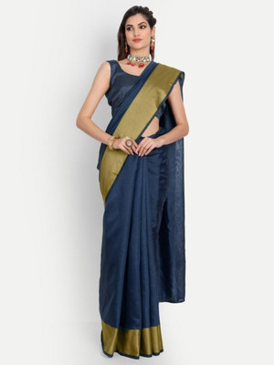 HouseOfCommon Solid/Plain Bollywood Silk Blend Saree(Dark Blue)