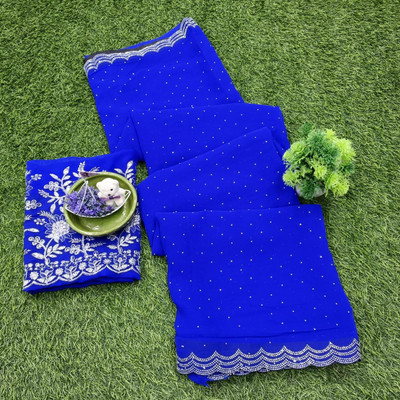 AVM SILK MILLS Embellished Bollywood Chiffon Saree(Blue)