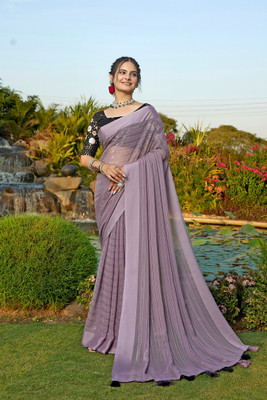 KONICA FAB Solid/Plain Bollywood Chiffon Saree(Grey)