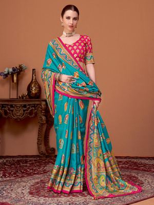 Sangria Printed Banarasi Viscose Rayon Saree(Light Green)