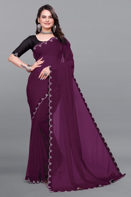 Labheshwari Solid/Plain Bollywood Georgette Saree(Maroon)