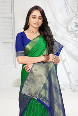 Aarunika LGF Solid/Plain Bollywood Organza Saree(Dark Green)