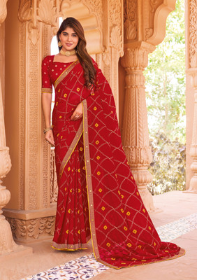 Laxmipati Sarees Geometric Print Saree with Attached Blouse Georgette Saree(Red)