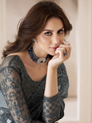 Sareemall Embellished Bollywood Satin Saree(Grey)