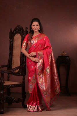 Divastri Printed Banarasi Cotton Silk Saree(Pink)