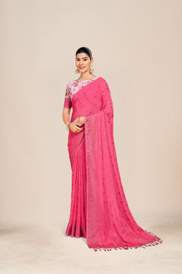 SHILPKALA Embellished Bollywood Chiffon Saree(Red)