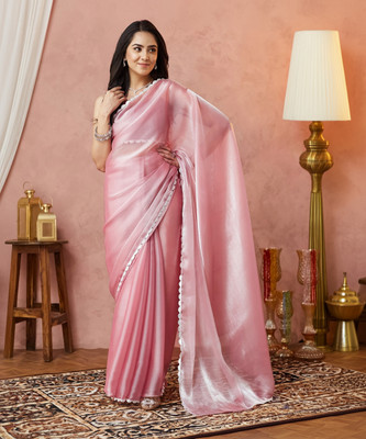 Samah Dyed, Embellished Bollywood Jimmy choo, Tissue Saree(Pink)