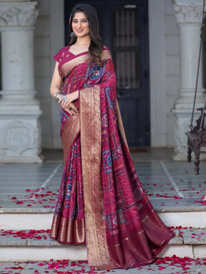 ANOUK Printed Chinnalapattu Viscose Rayon Saree(Magenta)