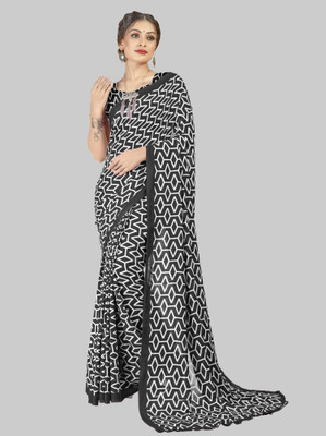 Anand Sarees Geometric Print Daily Wear Georgette Saree(Black)