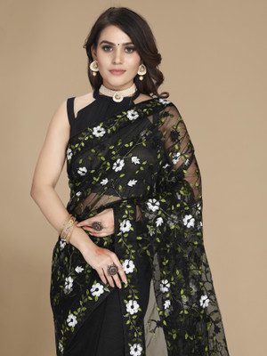 vairagee Embroidered Bollywood Net Saree(Black)