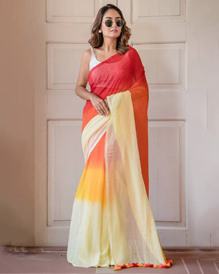 Vleez Ombre Bollywood Cotton Linen Saree(Red)