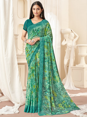 Divastri Printed Bollywood Georgette Saree(Green)