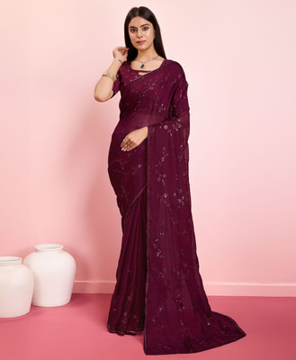 RekhaManiyar Embroidered Bollywood Chiffon Saree(Maroon)