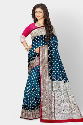 HouseOfCommon Woven, Self Design Banarasi Silk Blend Saree(Dark Blue)