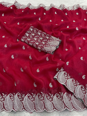 K 5 FASHION Solid/Plain Bollywood Chiffon Saree(Maroon)