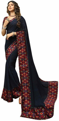ROOP SUNDARI SAREES Printed, Floral Print Bollywood Georgette, Chiffon Saree(Multicolor, Dark Blue)