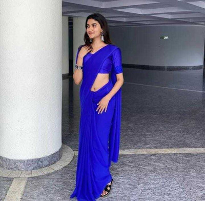 Anand Sarees Solid/Plain Bollywood Georgette Saree(Blue)