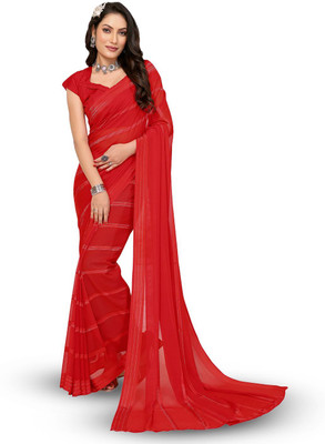 Moda Rapido Striped Daily Wear Satin Saree(Red)