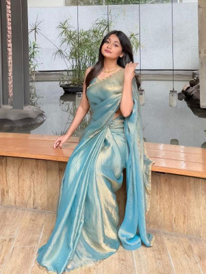 Savitri tex Solid/Plain Bollywood Chiffon Saree(Light Blue)