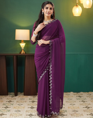 SIRIL Embellished Bollywood Georgette Saree(Purple)