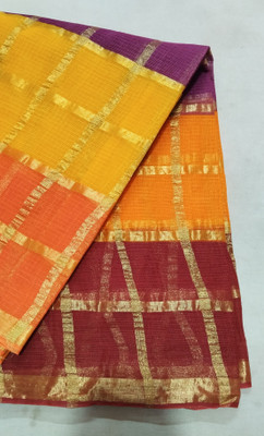 Meghraj Rewantmal Surana Color Block Kota Doria Cotton Silk Saree(Multicolor)