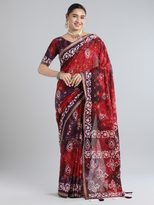 Sareemall Printed Daily Wear Cotton Blend Saree(Red)
