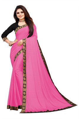 ENCLIQ Solid/Plain Daily Wear Lycra Blend Saree(Pink)