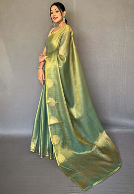 Tasrika Solid/Plain Bollywood Tissue Saree(Green)
