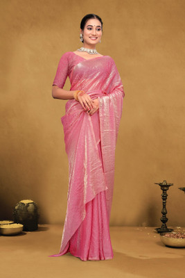 Apnisha Solid/Plain Bollywood Satin Saree(Orange)