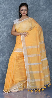 Tapan Textiles Striped Handloom Pure Cotton Saree(Yellow)