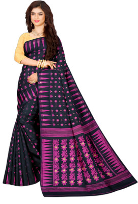 Fagunbou soft dhakai Printed Jamdani Cotton Silk Saree(Blue)