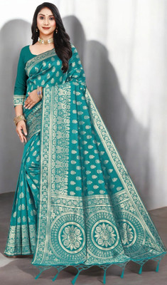 Pikham Self Design Banarasi Art Silk Saree(Dark Green)