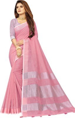 Watermelon Pink Linen Saree Printed Daily Wear Linen Saree(Pink)