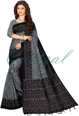 Quetzal Printed, Self Design Sambalpuri Pure Cotton Saree(Grey)