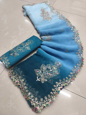 Sareez House Solid/Plain Bollywood Chiffon Saree(Light Blue)