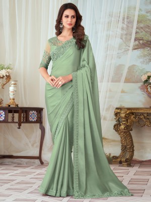 Divastri Embellished Bollywood Silk Blend Saree(Light Green)