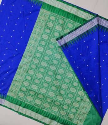 Welcome clothing center Temple Border Sambalpuri Cotton Silk Saree(Blue)