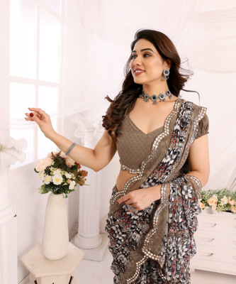 TTH Printed Bollywood Georgette Saree(Brown)