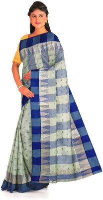 CommonHouseee Self Design Tant Pure Cotton Saree(Blue)