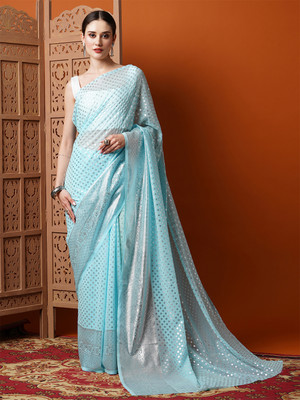 Tasrika Printed Bollywood Georgette Saree(Light Blue)