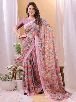 Dori Printed, Floral Print Daily Wear Georgette Saree(Pink)