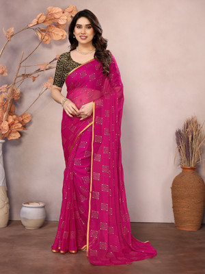 Ladymint Woven, Self Design, Embellished Baluchari Chiffon Saree(Pink)