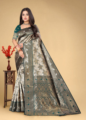 SIDDHESHWAR Self Design Assam Silk Lycra Blend Saree(Green)