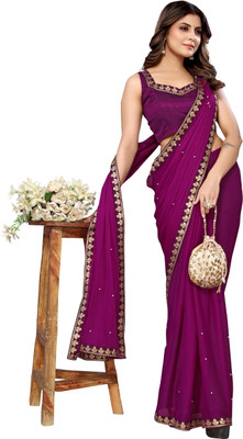 YASHIKA Printed Bollywood Lycra Blend Saree(Purple)