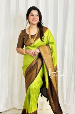 KRIYANSH Striped Banarasi Jacquard, Cotton Silk Saree(Light Green)