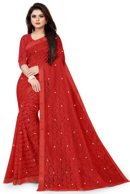 VRLOOKMEFASHION Embroidered Bollywood Net Saree(Red)