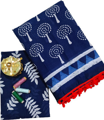 BUTTA'S Hand Painted Handloom Pure Cotton Saree(Blue)