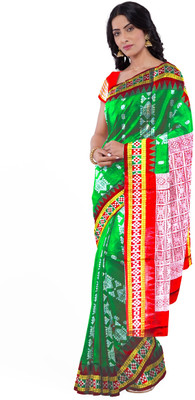 satrangi creation Woven Sambalpuri Art Silk Saree(Green)