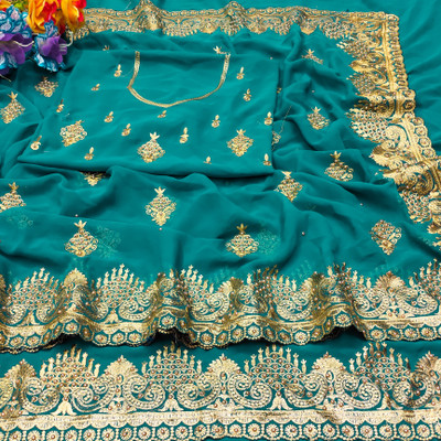 KHRITI FAB Embroidered Bollywood Georgette Saree(Light Blue)